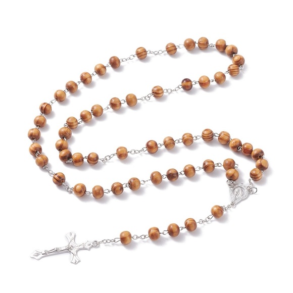 Pine Wood Catholic Traditional Rosary Beads - Picture 1 of 5